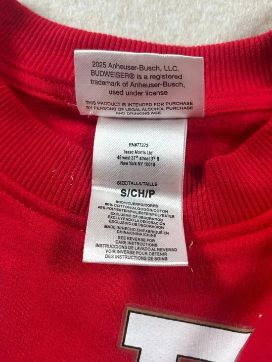 Budweiser Red Crewneck Sweatshirt King Logo Graphic Pullover NWOT Small - Picture 5 of 5